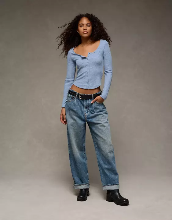 AE Waffle Long Sleeve Button-Up Tee - Image 5