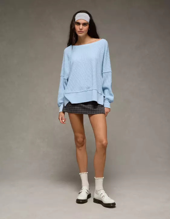 AE Big Hug Off-The-Shoulder Waffle Sweatshirt - Image 5