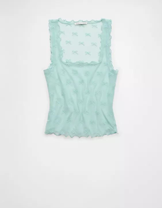 AE Square Neck Bow Mesh Tank Top - Image 3