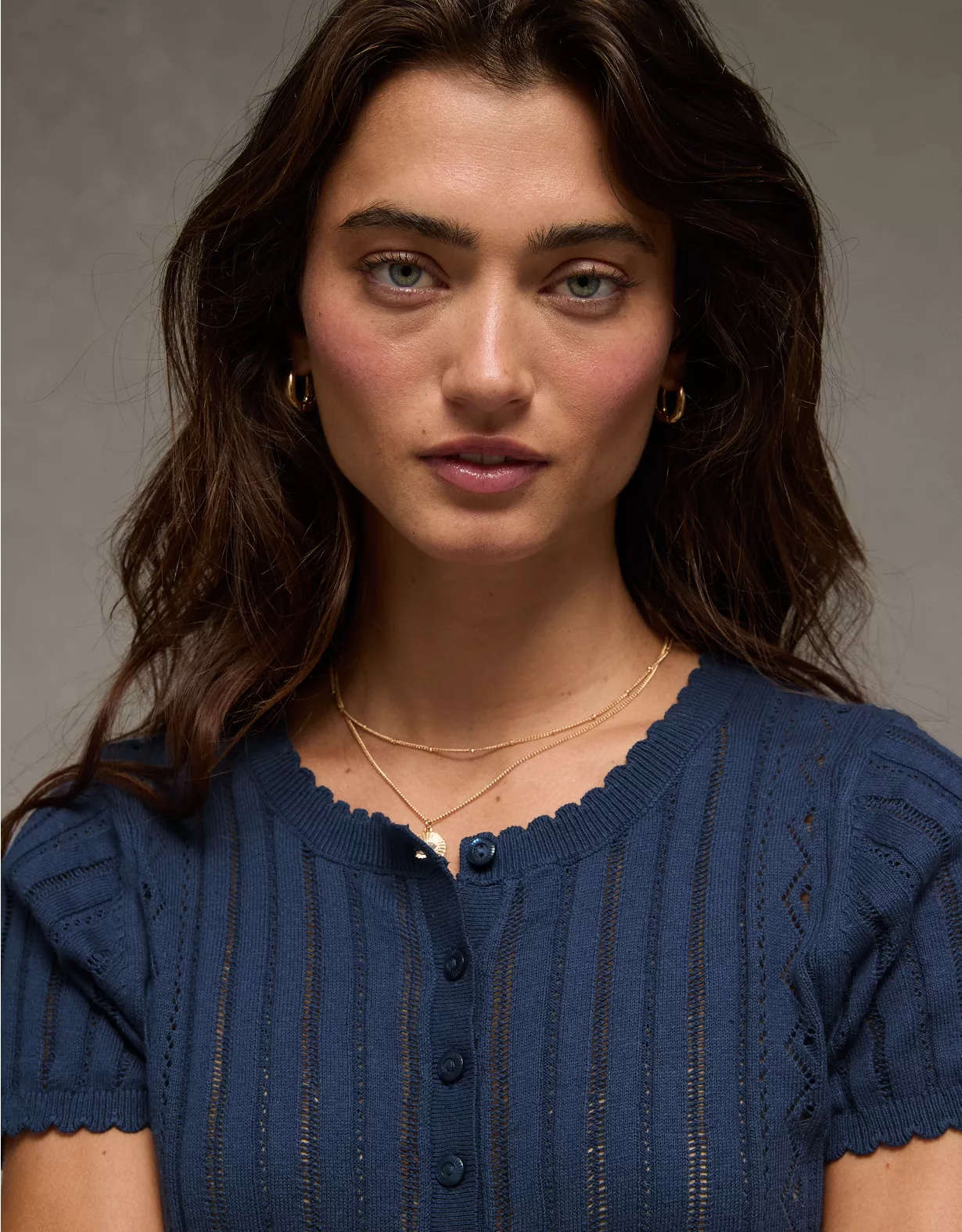 AE Henley Pointelle Sweater T-Shirt