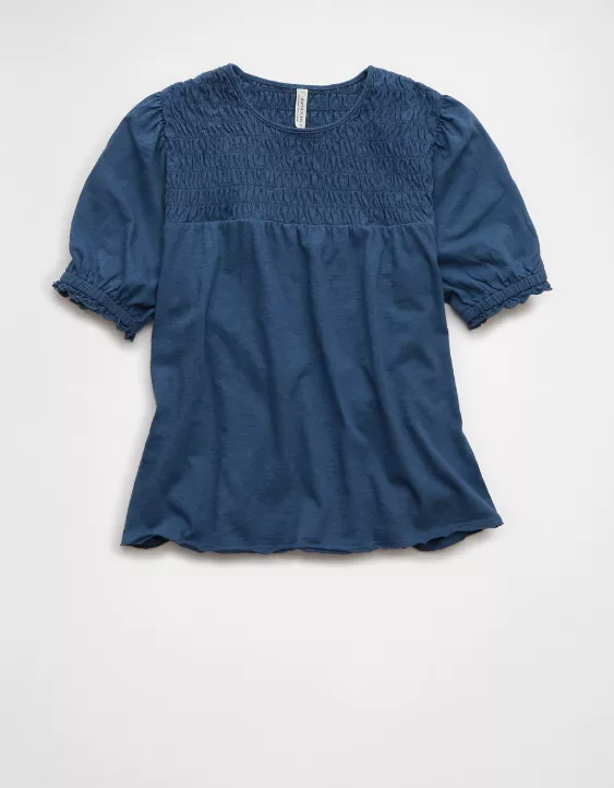 AE Sunchaser High Neck Puff Sleeve Smocked T-Shirt - Image 3