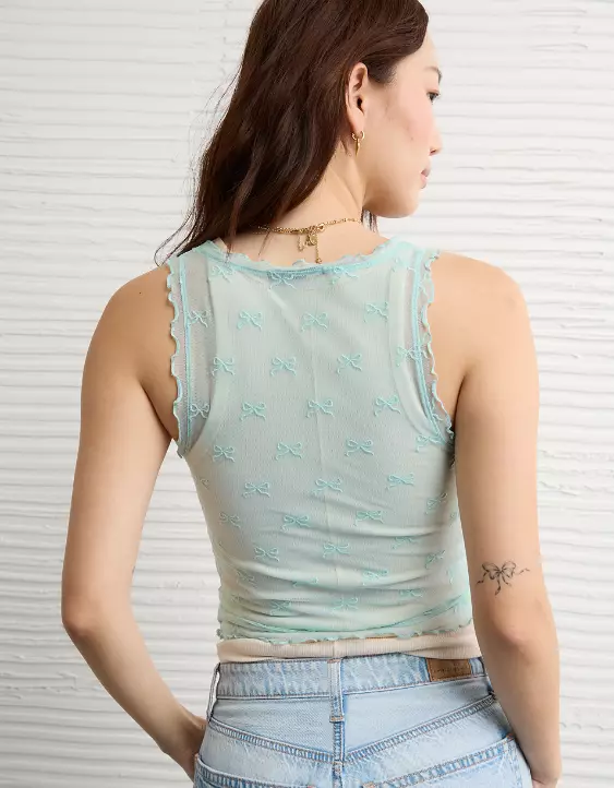 AE Square Neck Bow Mesh Tank Top - Image 2
