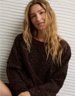 AE Big Hug Off-The-Shoulder Waffle Sweatshirt