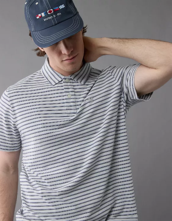 AE 24/7 Club Logo Striped Polo Shirt - Image 6