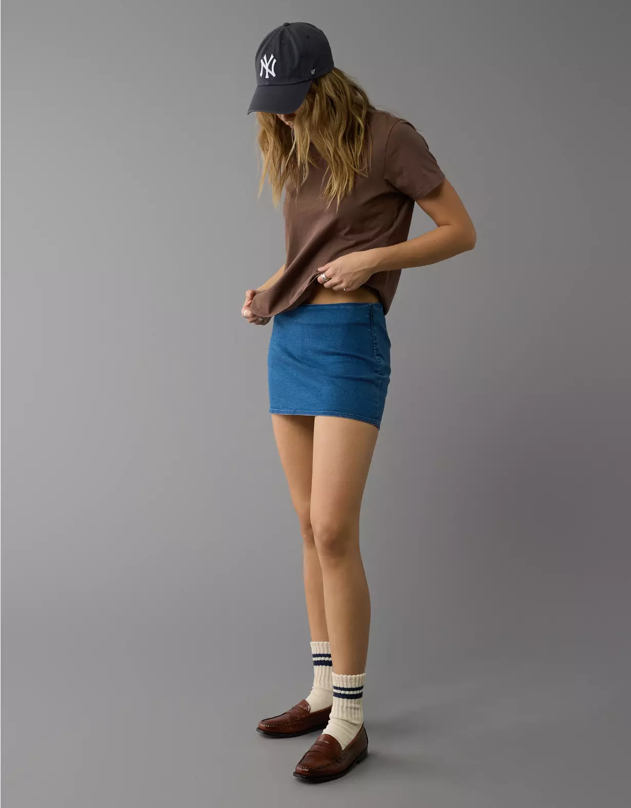 AE Next Level Low-Rise Denim Micro Skort