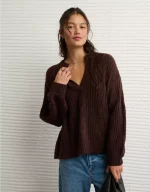 AE Whoa So Soft Notch Neck Cable Sweater