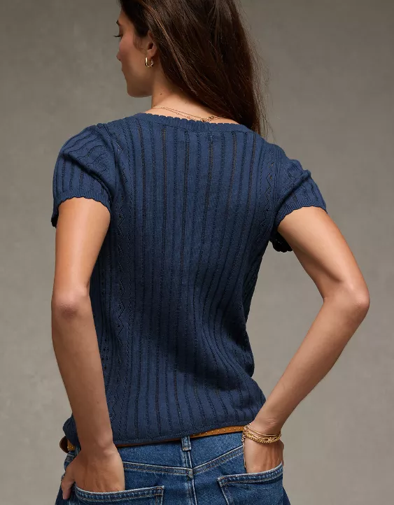 AE Henley Pointelle Sweater T-Shirt - Image 2