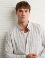 AE Everyday Slim Fit Oxford Striped Button-Up Shirt