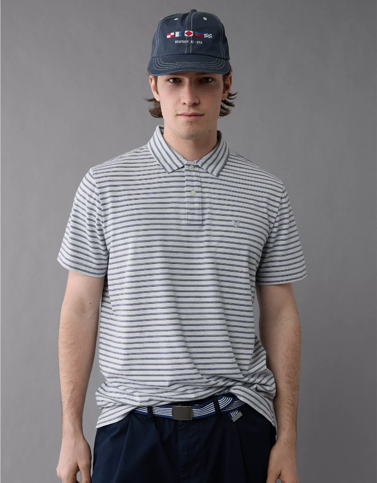 AE 24/7 Club Logo Striped Polo Shirt