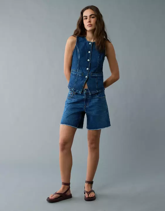 AE Crew Neck Button-Up Denim Vest - Image 5