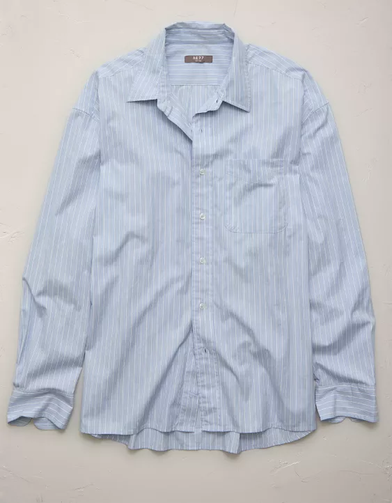 AE77 Premium Relaxed Striped Poplin Button-Up Shirt - Image 4