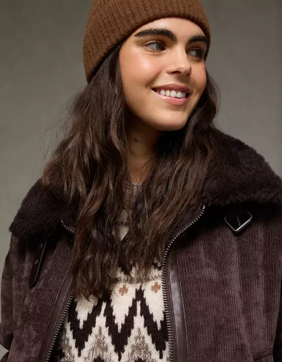 AE Cropped Corduroy Bomber Jacket - Image 7