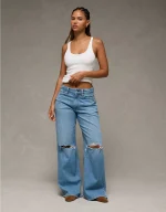 AE Dreamy Drape Stretch Curvy Ripped Super High-Waisted Baggy Wide-Leg Jean