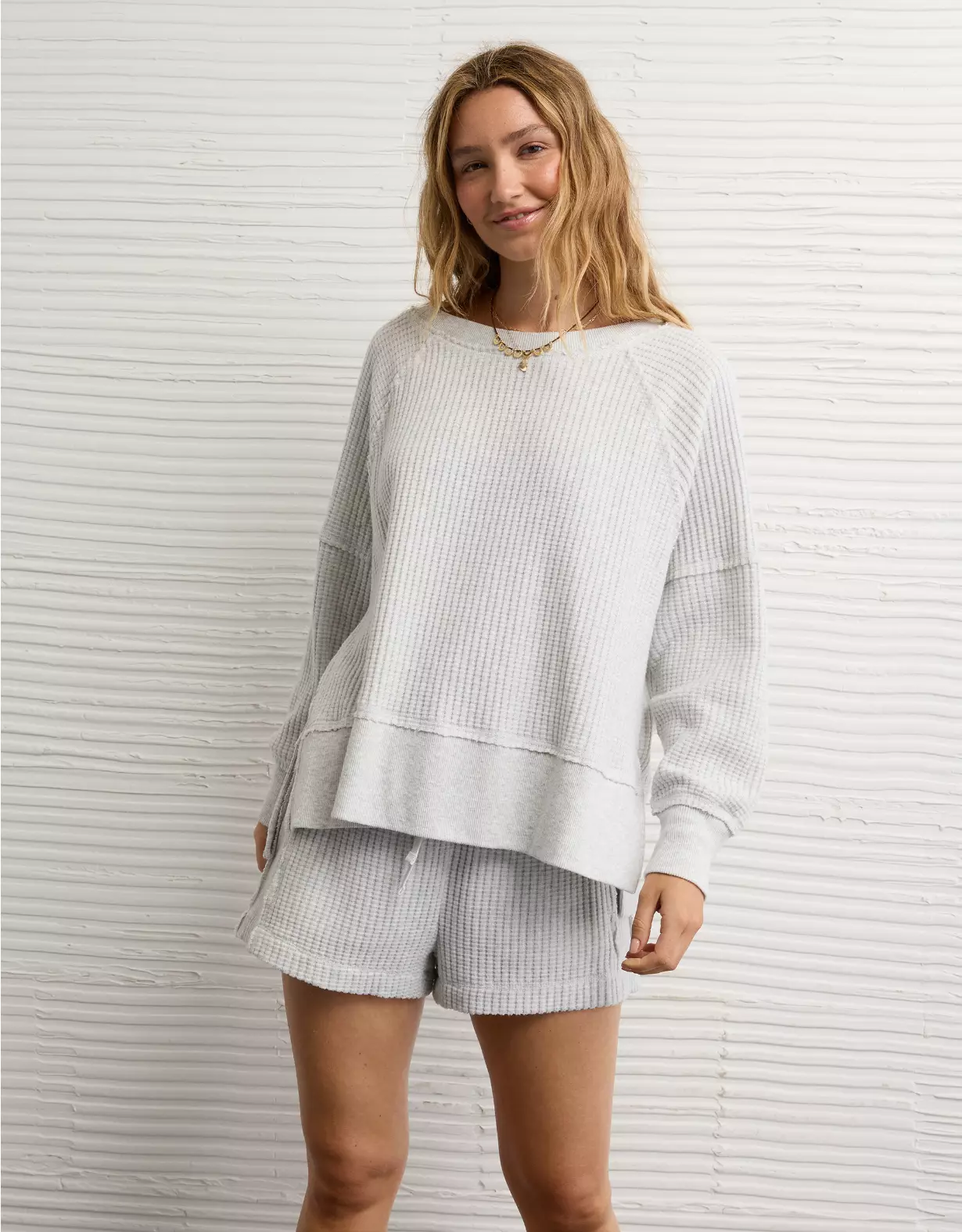 AE Big Hug Off-The-Shoulder Waffle Sweatshirt