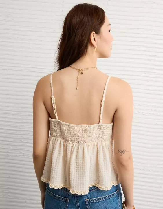 AE Tie Front Ruffle Trim Tank Top - Image 2