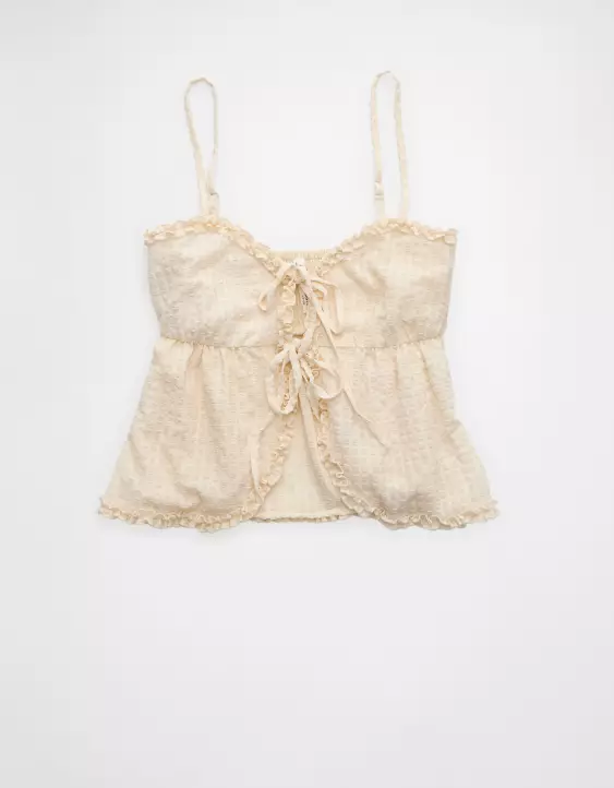 AE Tie Front Ruffle Trim Tank Top - Image 3