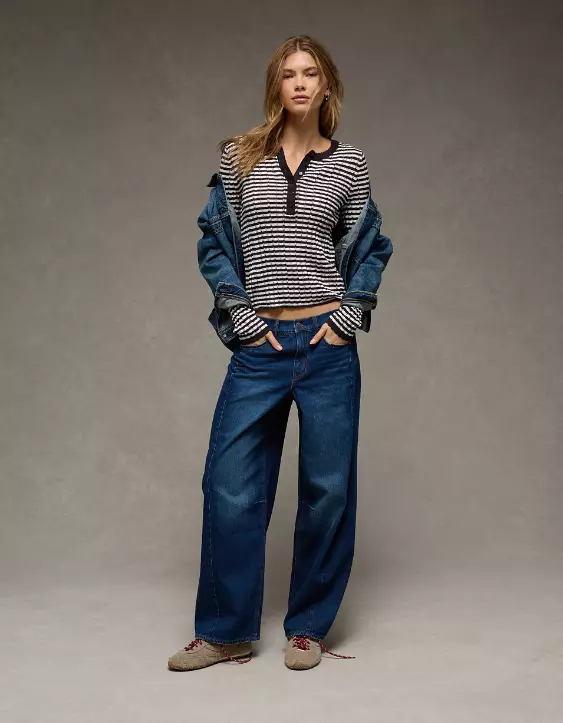 AE Pointelle Henley Sweater Top - Image 6