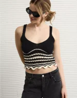 AE V-Neck Pointelle Striped Tank Top